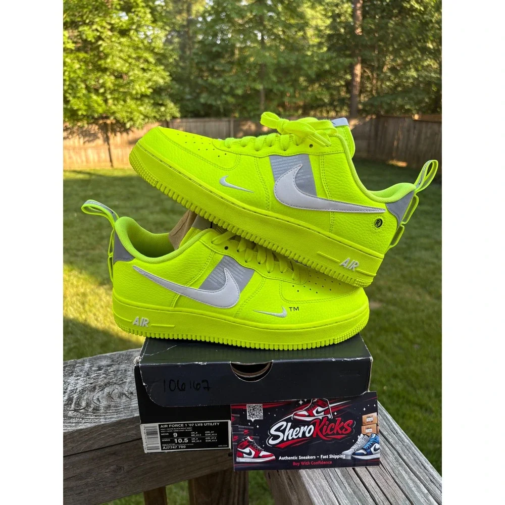Nike Air Force 1 07‎ LV8 Utility Volt White Black AJ7747-700 Mens 9 Womens 10.5